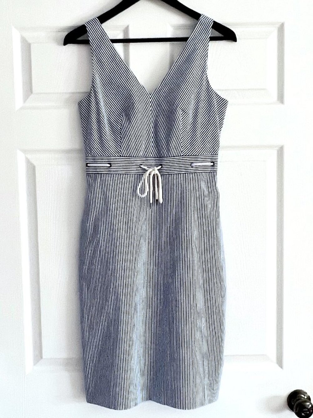 J.Crew Striped Dress Navy White Sleeveless Drawstring Waist Size 2 Cotton